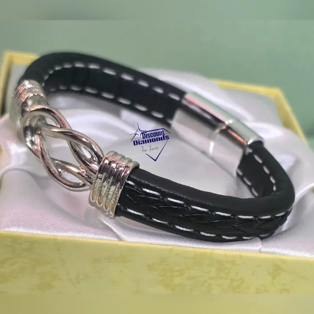 Black Titanium Genuine Black Leather Titanium Stainless Steel